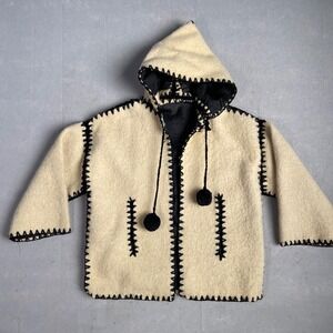 Wool Hooded Jacket Boho Hippie Festival Coat Cardigan Hand Made XL